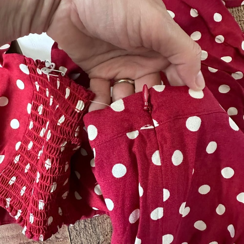 Reformation red with white polka dot fiona 2-piece Campari midi dress crop top 0 - Picture 9 of 14